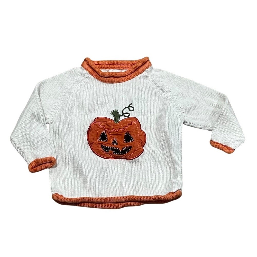 SavannaH Sweater Unisex Toddler 2T Cream Orange Trim Pumpkin